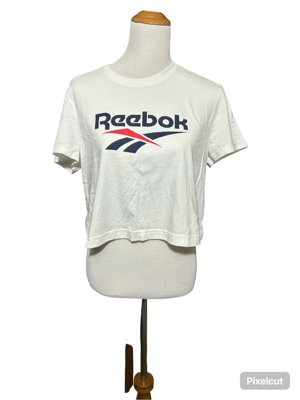 Reebok White Tee with Navy and Red Logo Tag